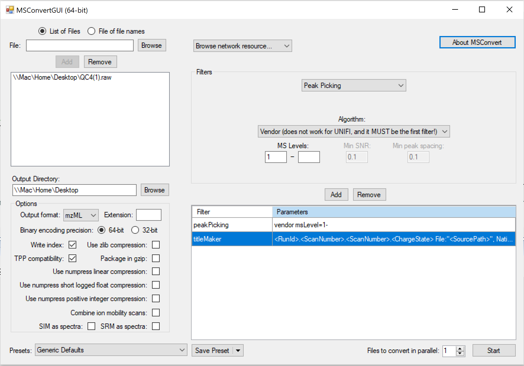 MSConvert parameters for thermo RAW data