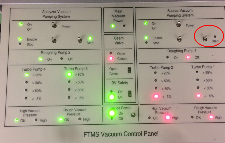 switch on the start of the source vacuum pumping